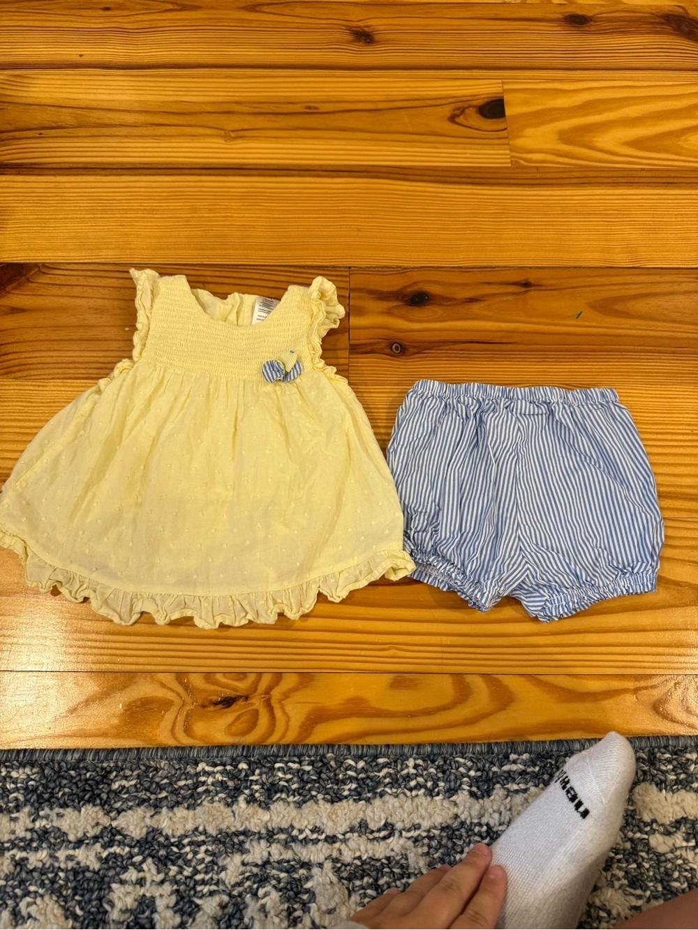 Little Me Yellow Dress with Blue Stripe Bloomers